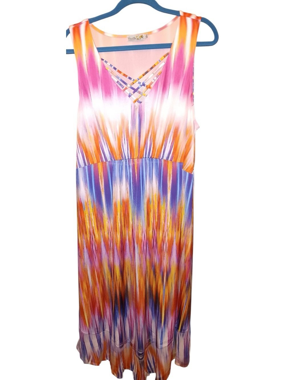 Unity World Wear Pink Orange Purple Blue Brushstroke Maxi Dress